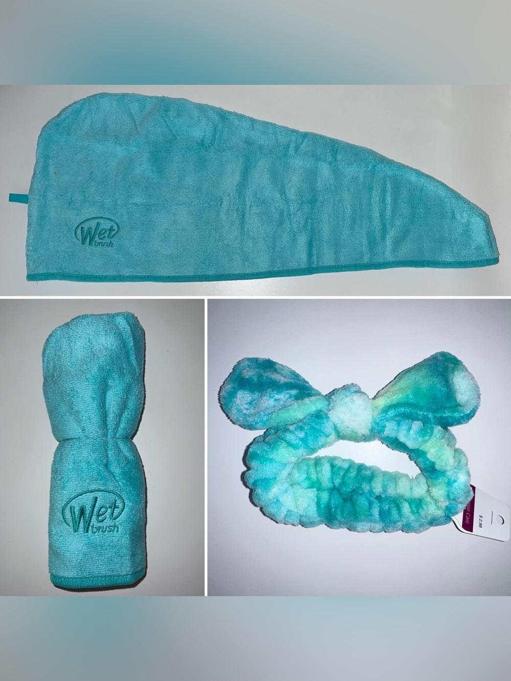 Hair Wrap and Bow Headband Set Turquoise & Tie-Dye  New